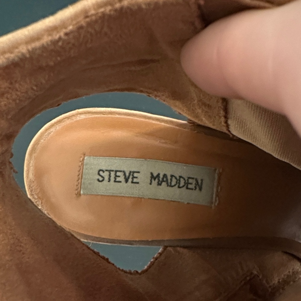 Steve Madden Camel Peep-Toe Heeled Boots - Picture 2 of 4